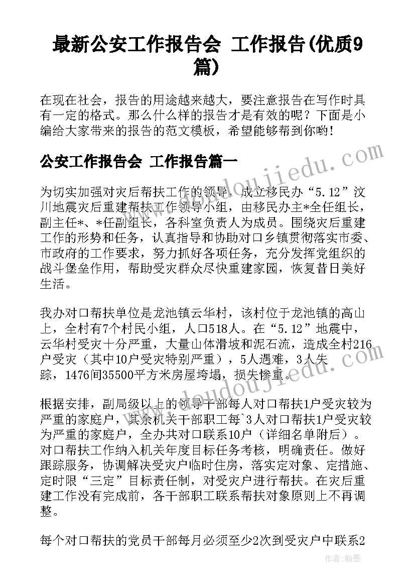 最新公安工作报告会 工作报告(优质9篇)