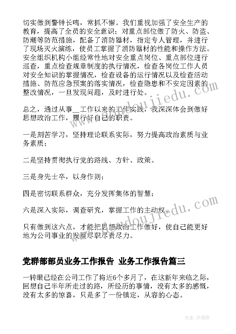 党群部部员业务工作报告 业务工作报告(精选6篇)