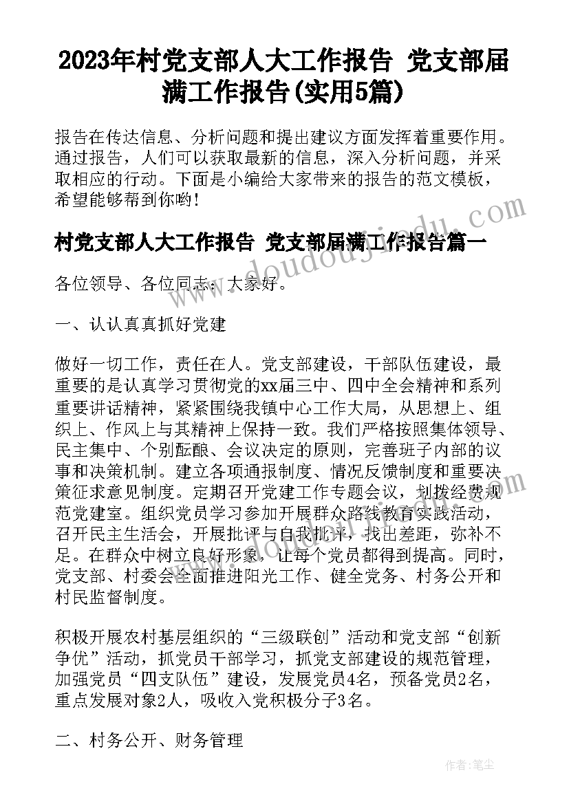 2023年村党支部人大工作报告 党支部届满工作报告(实用5篇)