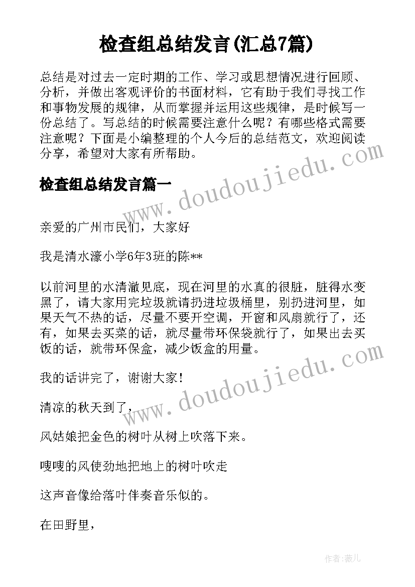 检查组总结发言(汇总7篇)