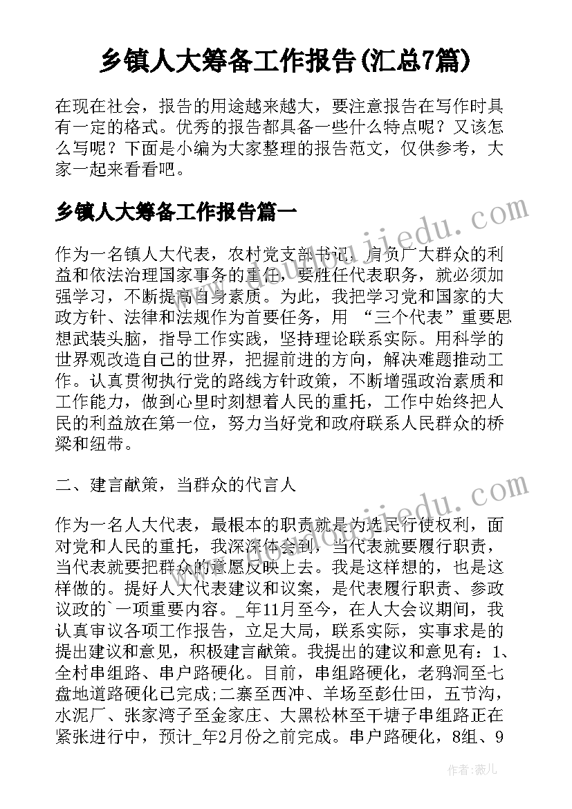 乡镇人大筹备工作报告(汇总7篇)