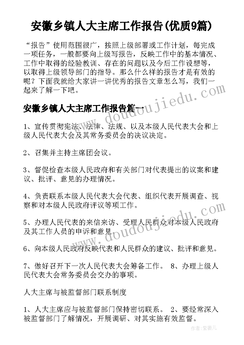 安徽乡镇人大主席工作报告(优质9篇)