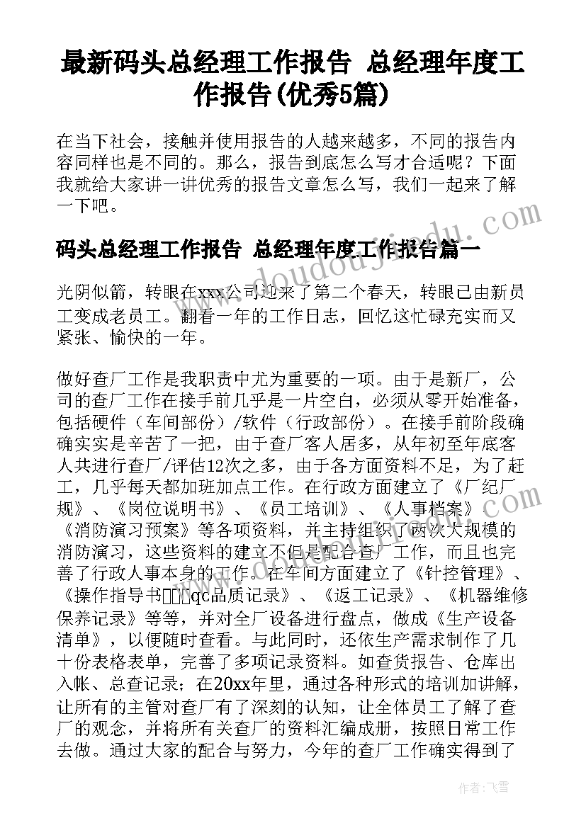 最新码头总经理工作报告 总经理年度工作报告(优秀5篇)