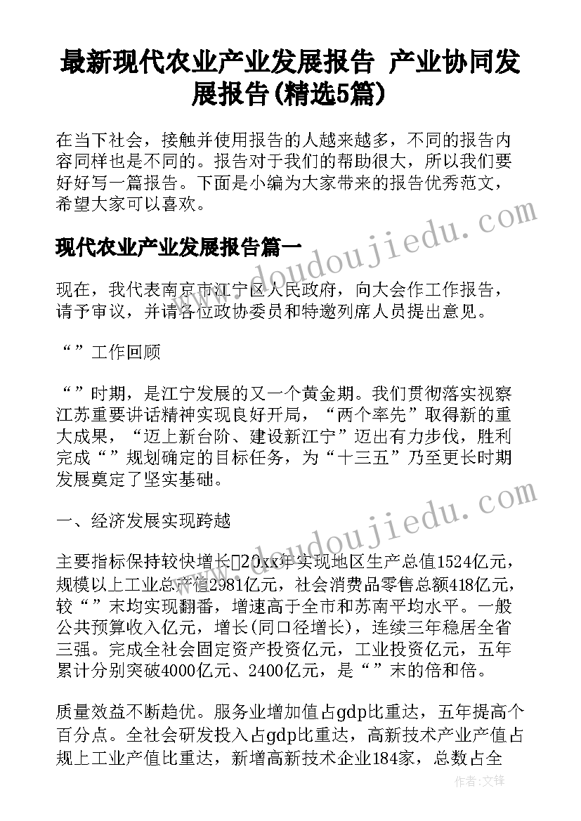 最新现代农业产业发展报告 产业协同发展报告(精选5篇)