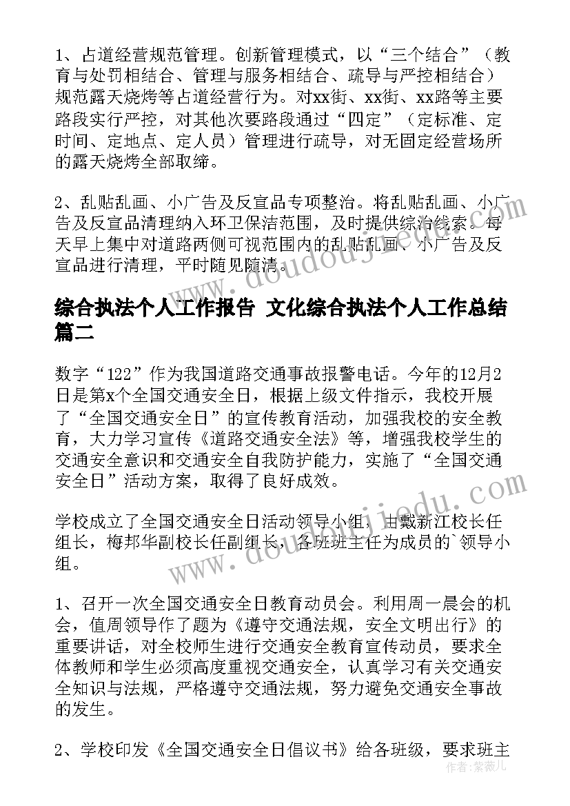 2023年综合执法个人工作报告 文化综合执法个人工作总结(优质5篇)