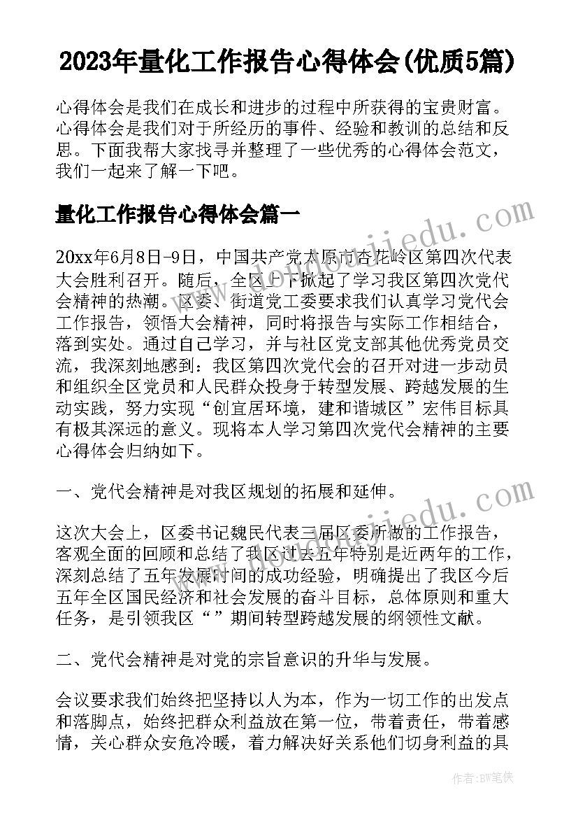 2023年量化工作报告心得体会(优质5篇)