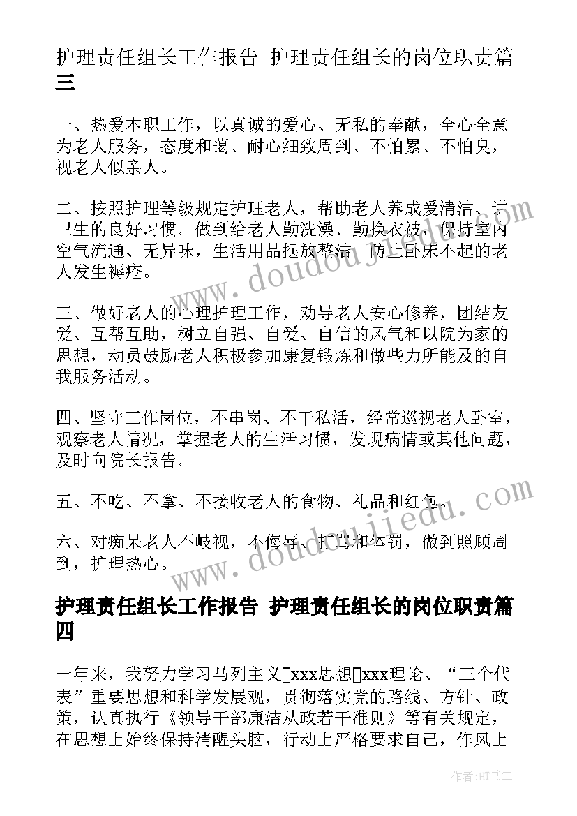 2023年护理责任组长工作报告 护理责任组长的岗位职责(精选5篇)