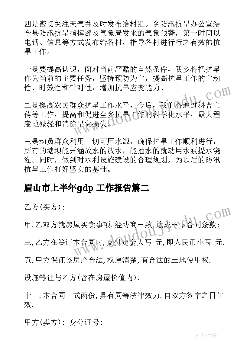 眉山市上半年gdp 工作报告(通用9篇)