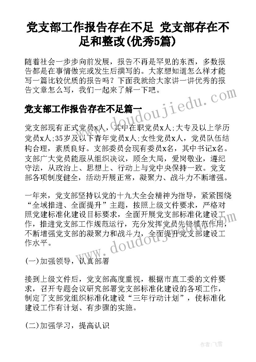 党支部工作报告存在不足 党支部存在不足和整改(优秀5篇)