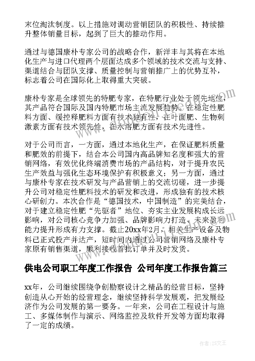 2023年供电公司职工年度工作报告 公司年度工作报告(精选8篇)