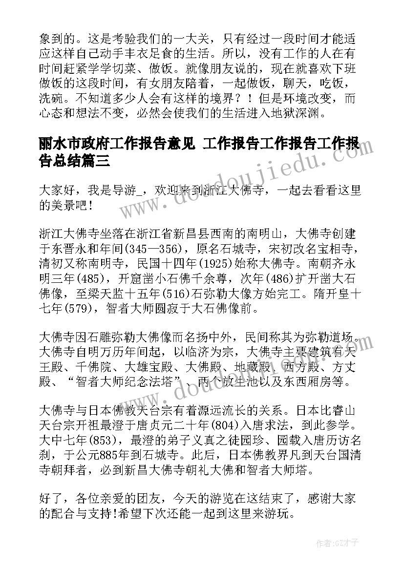 丽水市政府工作报告意见 工作报告工作报告工作报告总结(通用6篇)