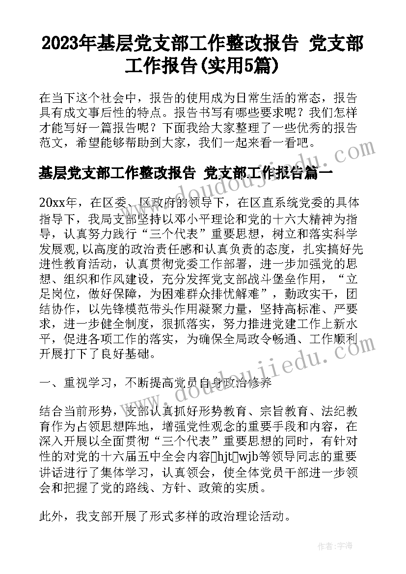 2023年基层党支部工作整改报告 党支部工作报告(实用5篇)