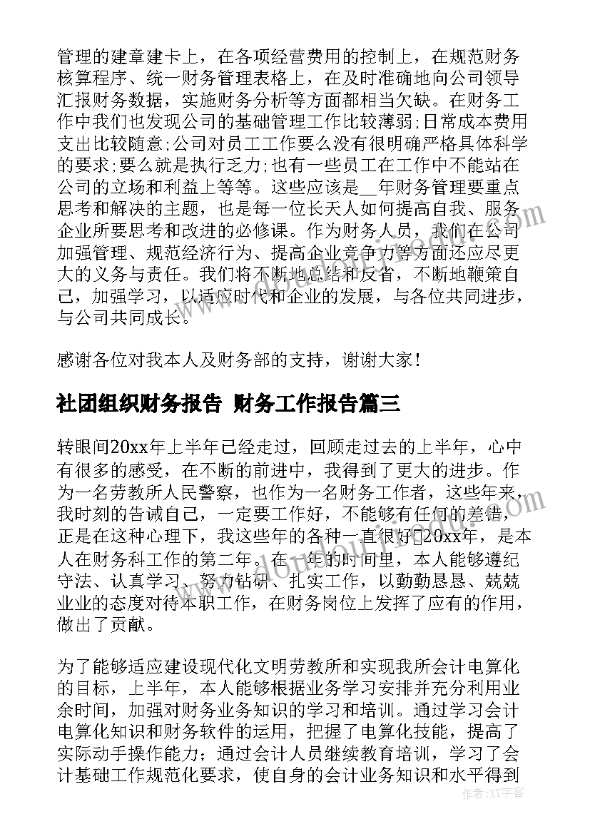 2023年社团组织财务报告 财务工作报告(实用7篇)