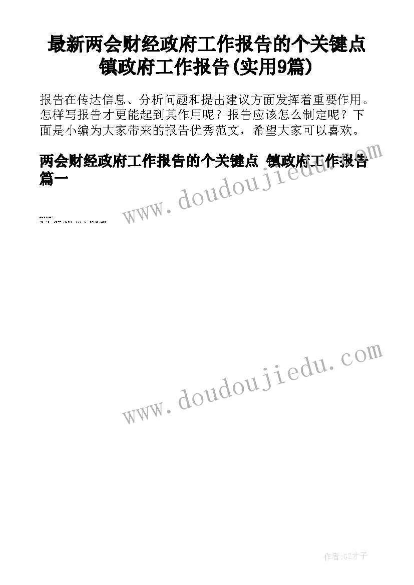 最新两会财经政府工作报告的个关键点 镇政府工作报告(实用9篇)