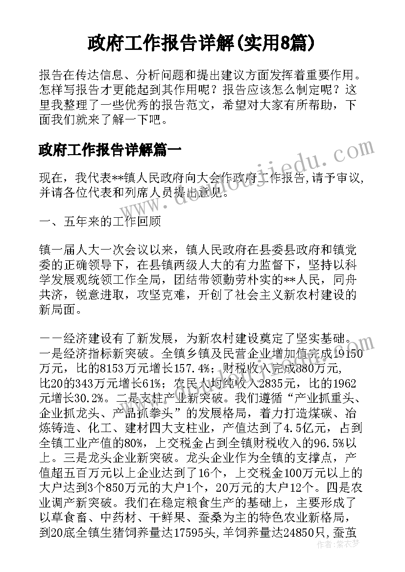 政府工作报告详解(实用8篇)