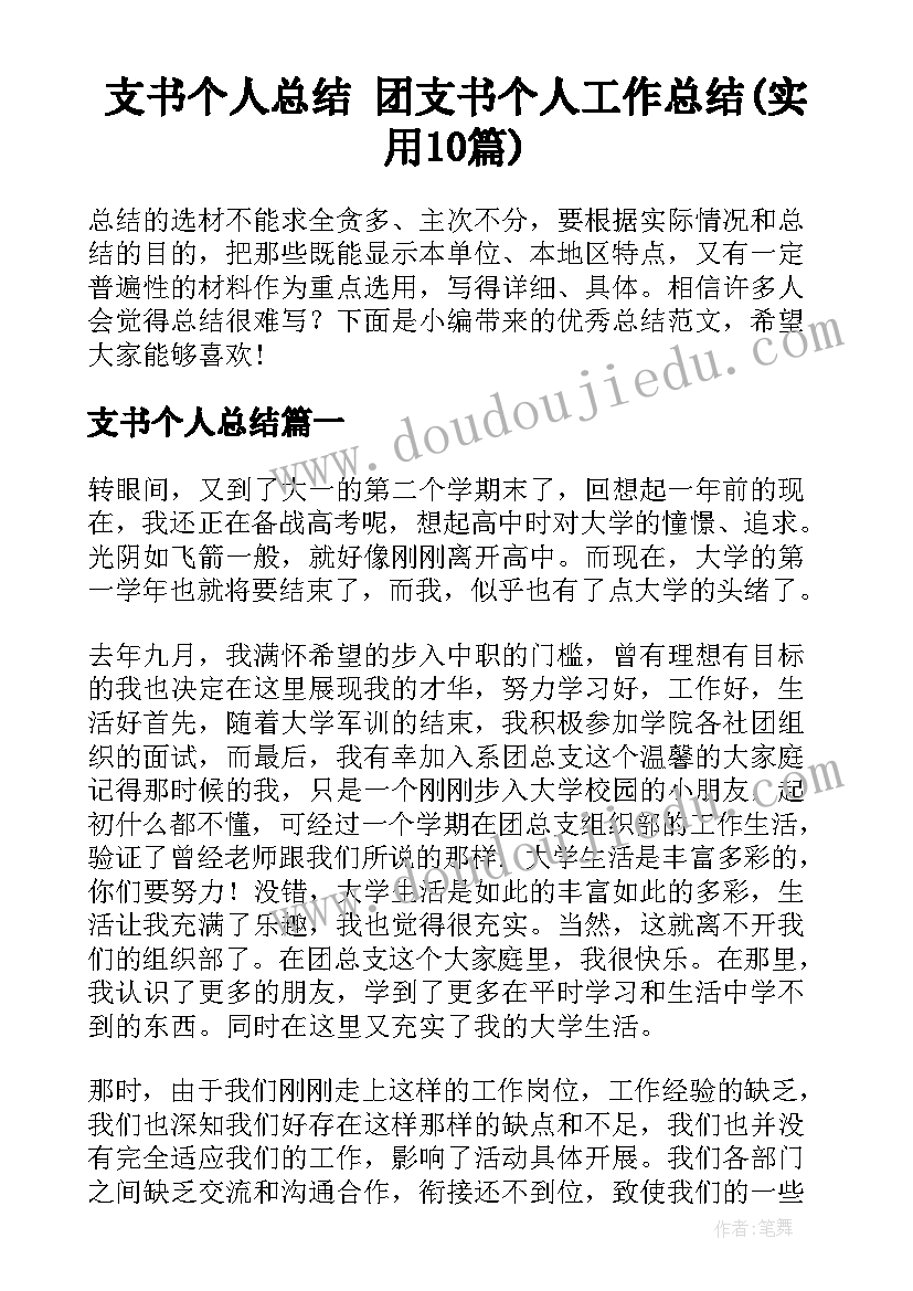 支书个人总结 团支书个人工作总结(实用10篇)