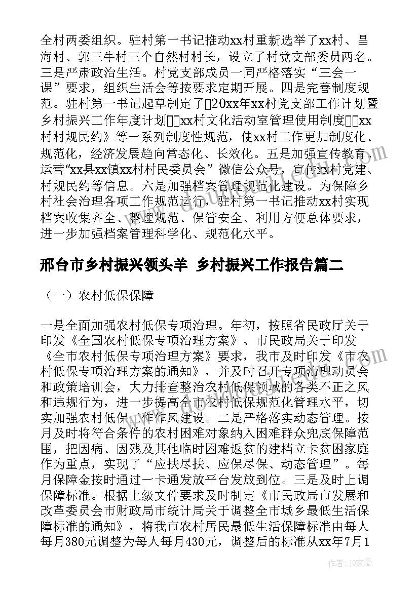 最新邢台市乡村振兴领头羊 乡村振兴工作报告(实用5篇)