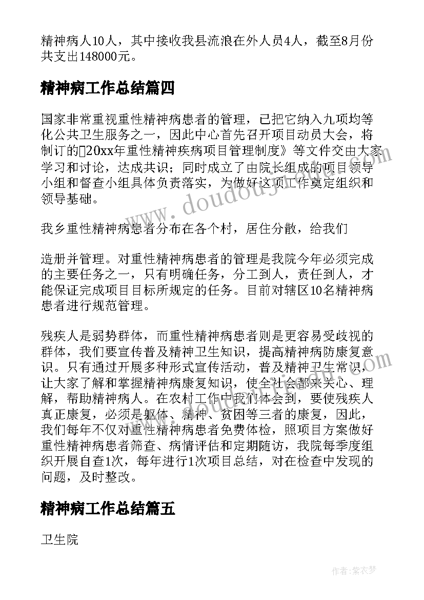 2023年精神病工作总结(优秀6篇)