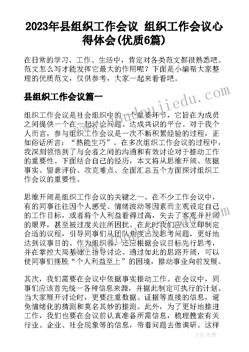 2023年县组织工作会议 组织工作会议心得体会(优质6篇)