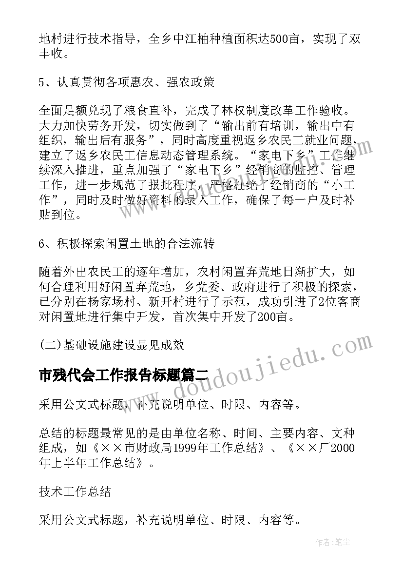 最新市残代会工作报告标题(优质5篇)