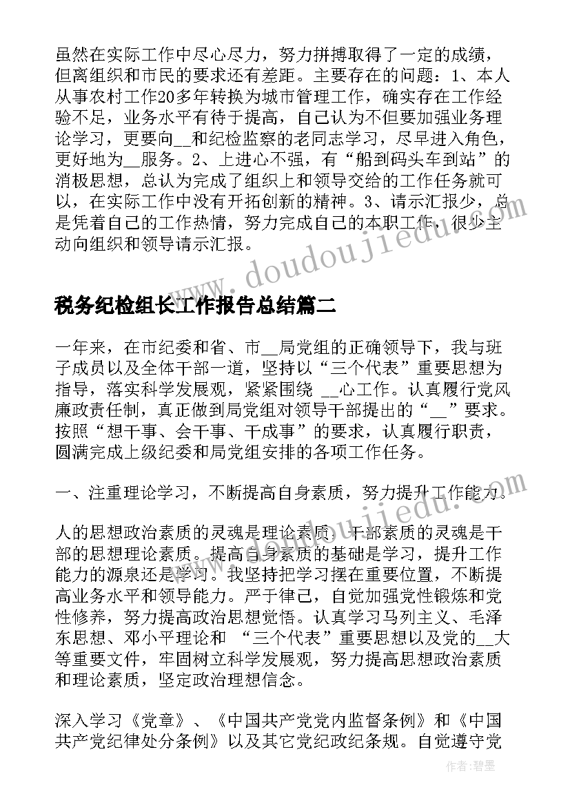 税务纪检组长工作报告总结 纪检组长年终总结(优质5篇)