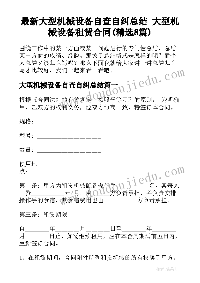 最新大型机械设备自查自纠总结 大型机械设备租赁合同(精选8篇)