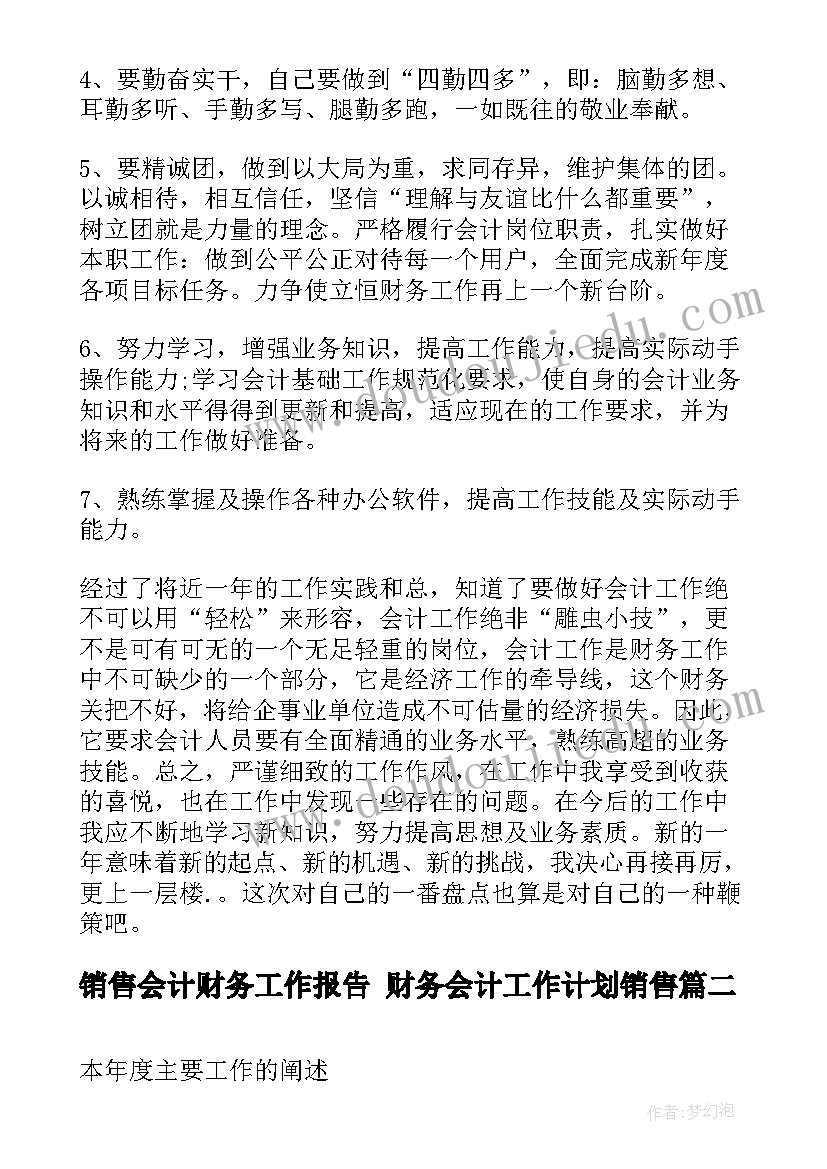 最新销售会计财务工作报告 财务会计工作计划销售(优质5篇)