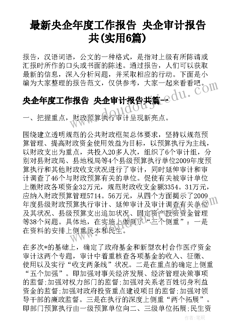 最新央企年度工作报告 央企审计报告共(实用6篇)