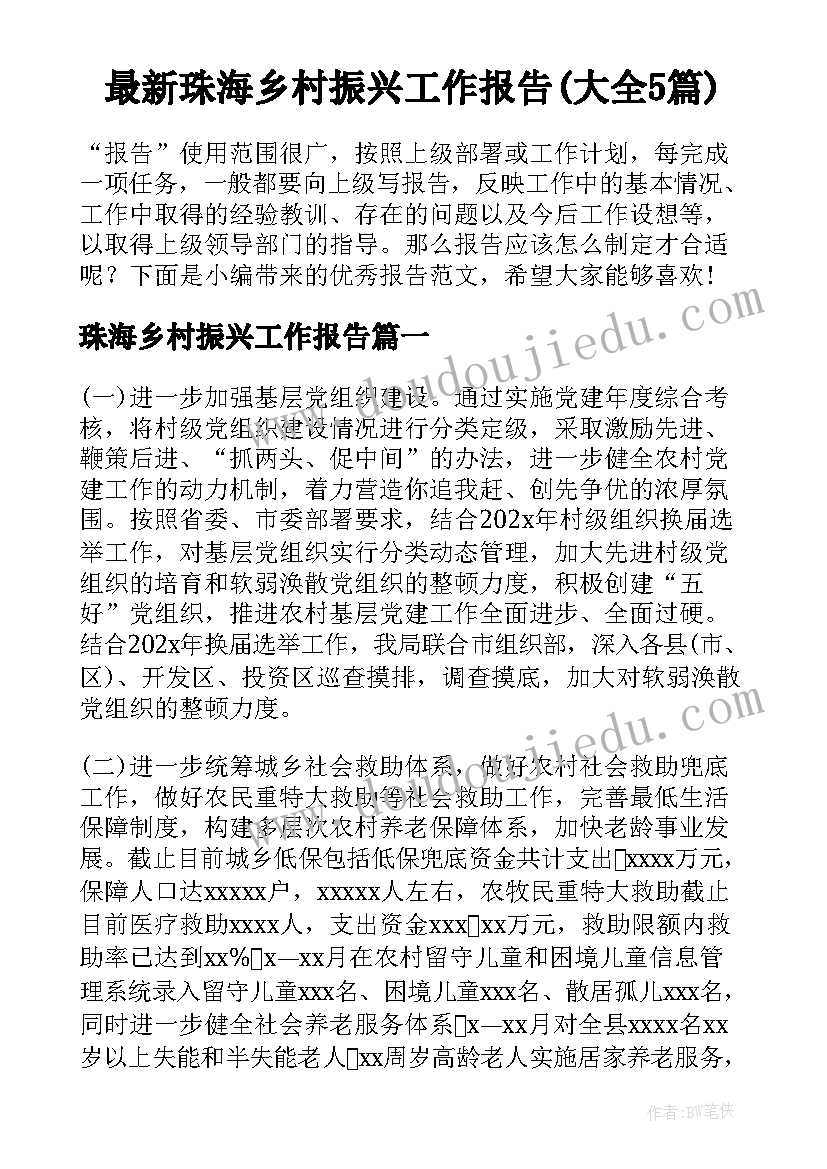 最新珠海乡村振兴工作报告(大全5篇)