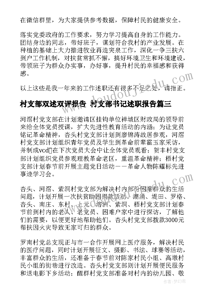 2023年村支部双述双评报告 村支部书记述职报告(模板5篇)