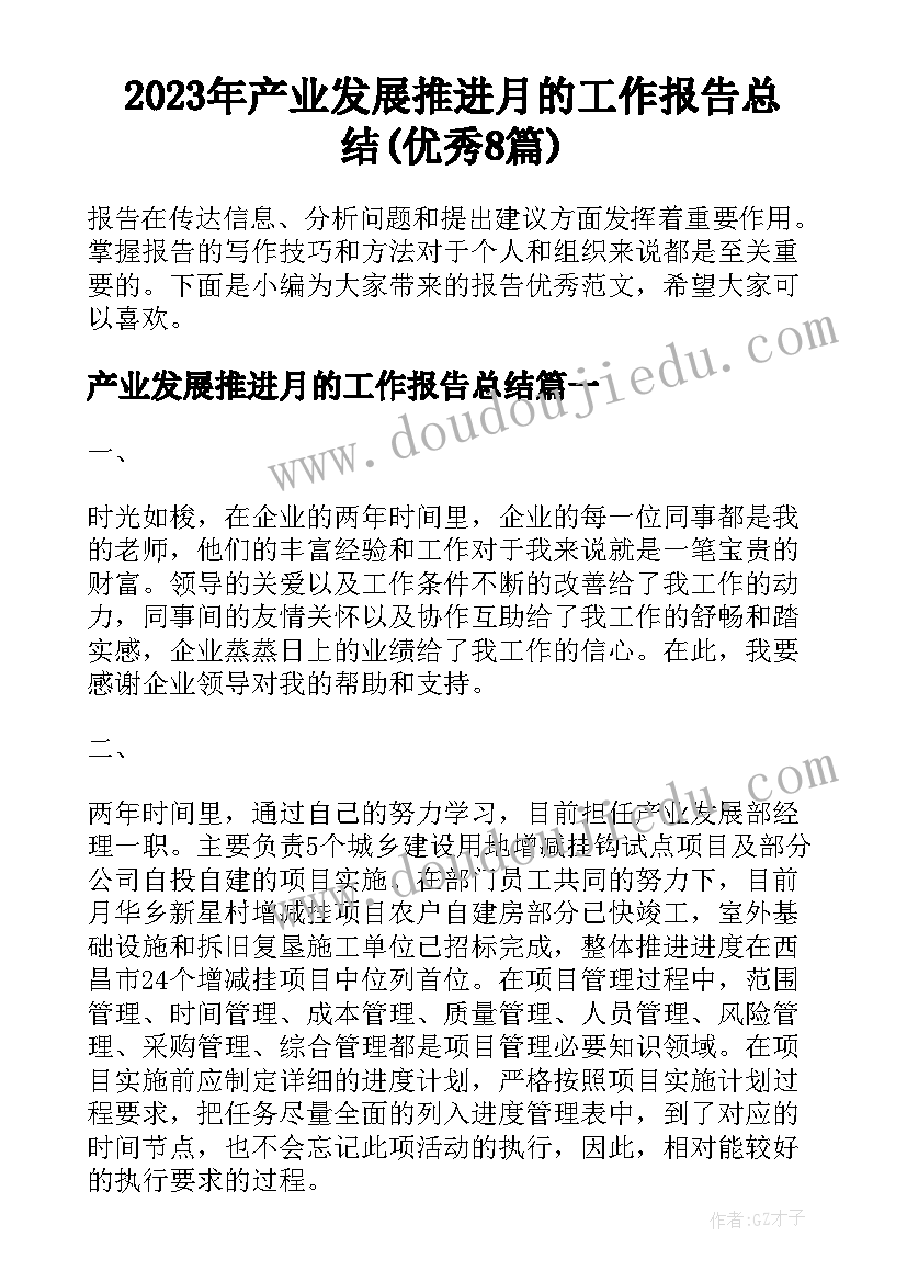 2023年产业发展推进月的工作报告总结(优秀8篇)