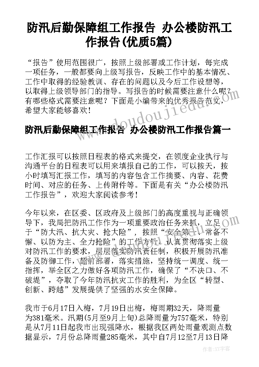 防汛后勤保障组工作报告 办公楼防汛工作报告(优质5篇)