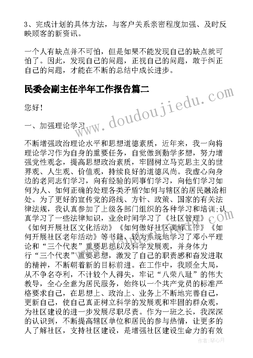 2023年民委会副主任半年工作报告(精选5篇)