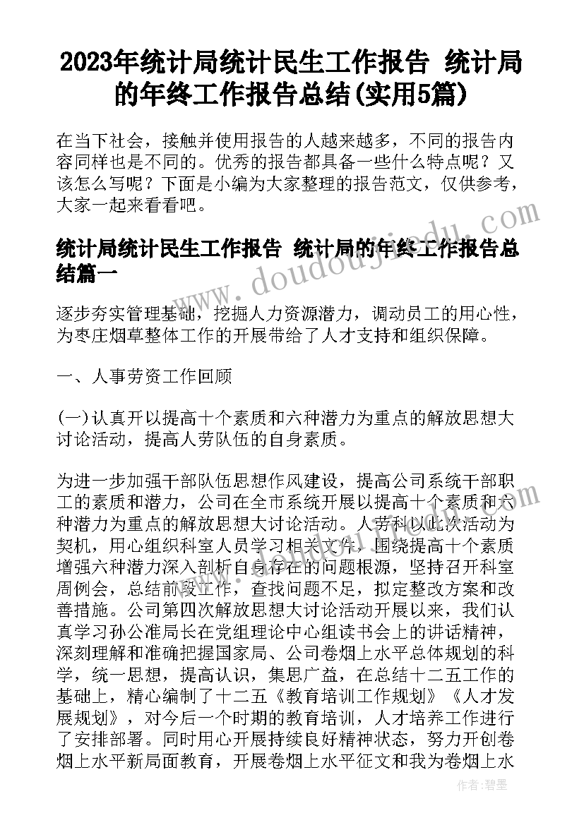 2023年统计局统计民生工作报告 统计局的年终工作报告总结(实用5篇)