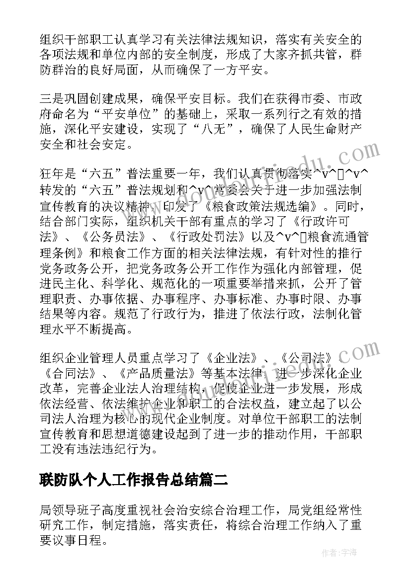 联防队个人工作报告总结(模板5篇)