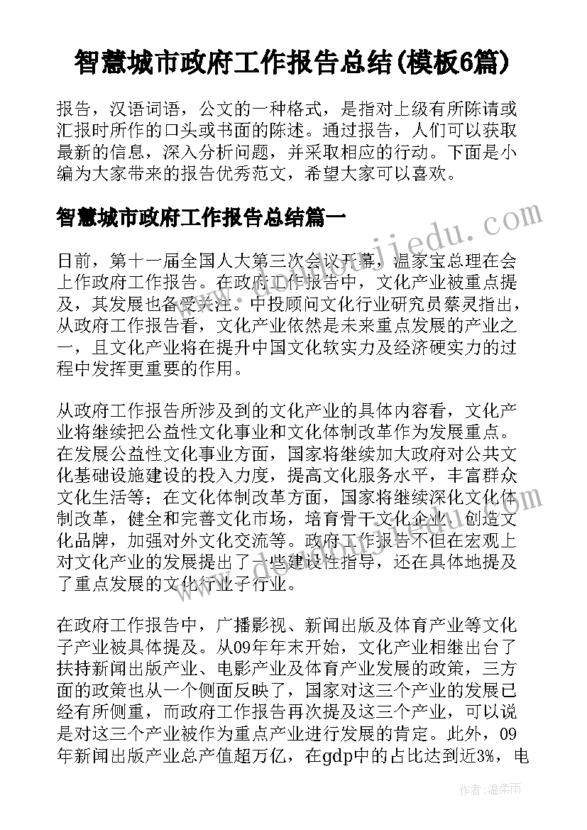 智慧城市政府工作报告总结(模板6篇)