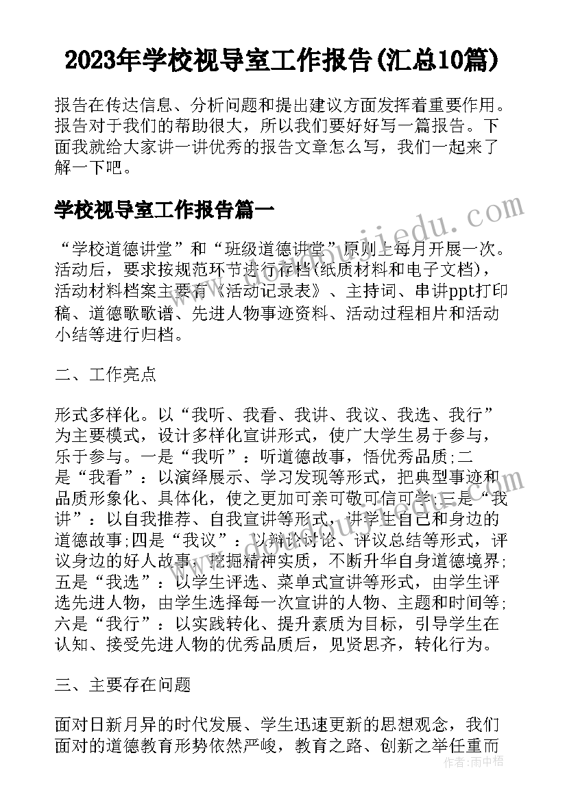 2023年学校视导室工作报告(汇总10篇)