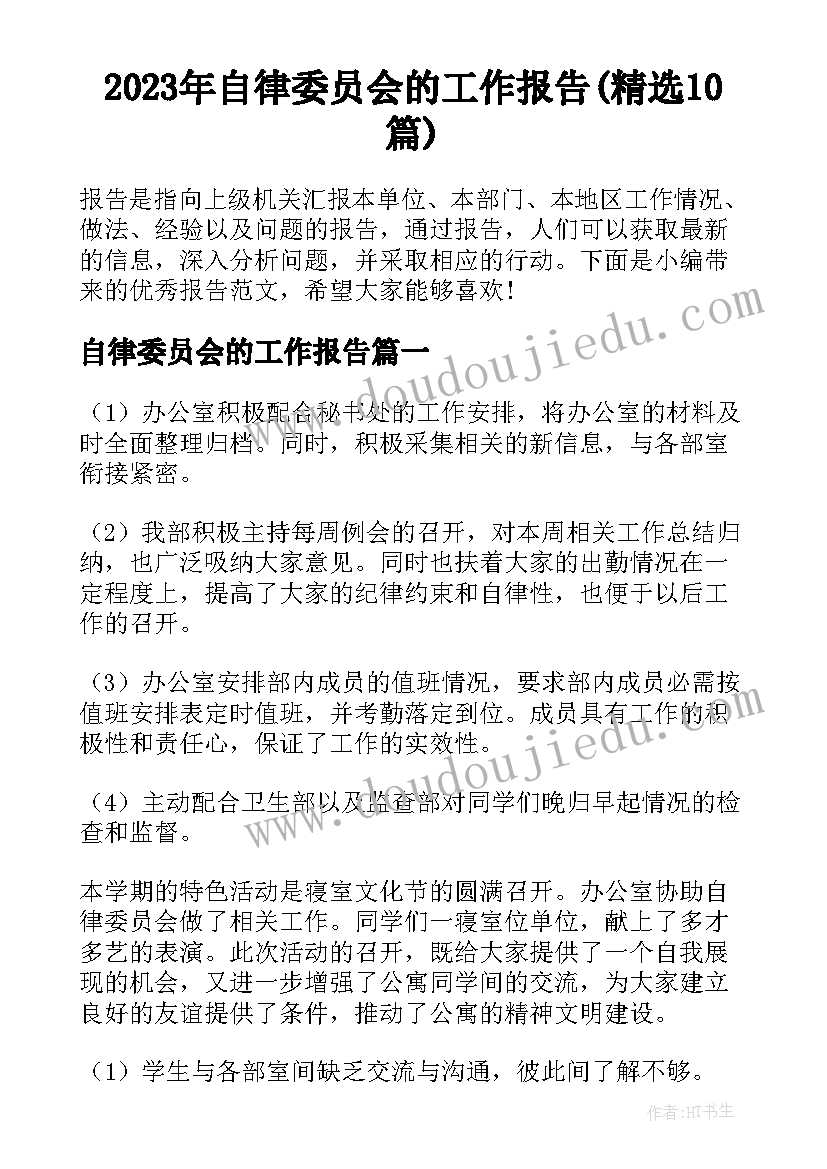 2023年自律委员会的工作报告(精选10篇)