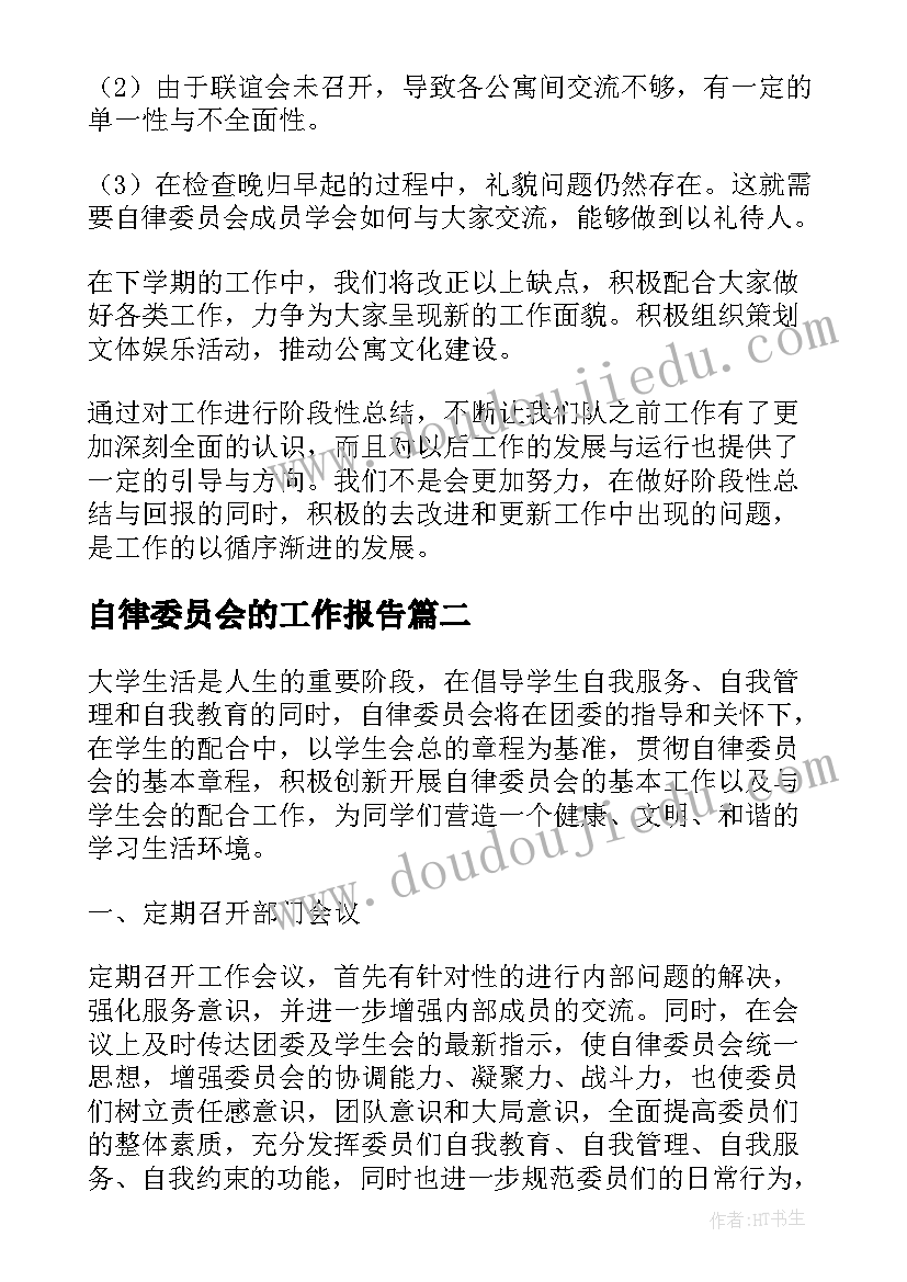 2023年自律委员会的工作报告(精选10篇)