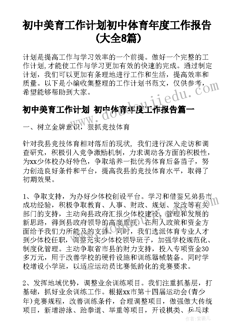 初中美育工作计划 初中体育年度工作报告(大全8篇)