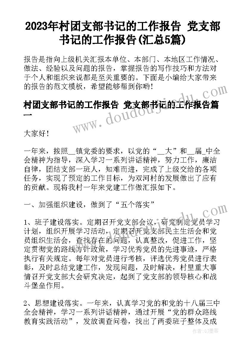 2023年村团支部书记的工作报告 党支部书记的工作报告(汇总5篇)