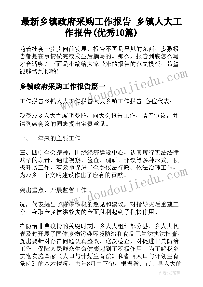 最新乡镇政府采购工作报告 乡镇人大工作报告(优秀10篇)