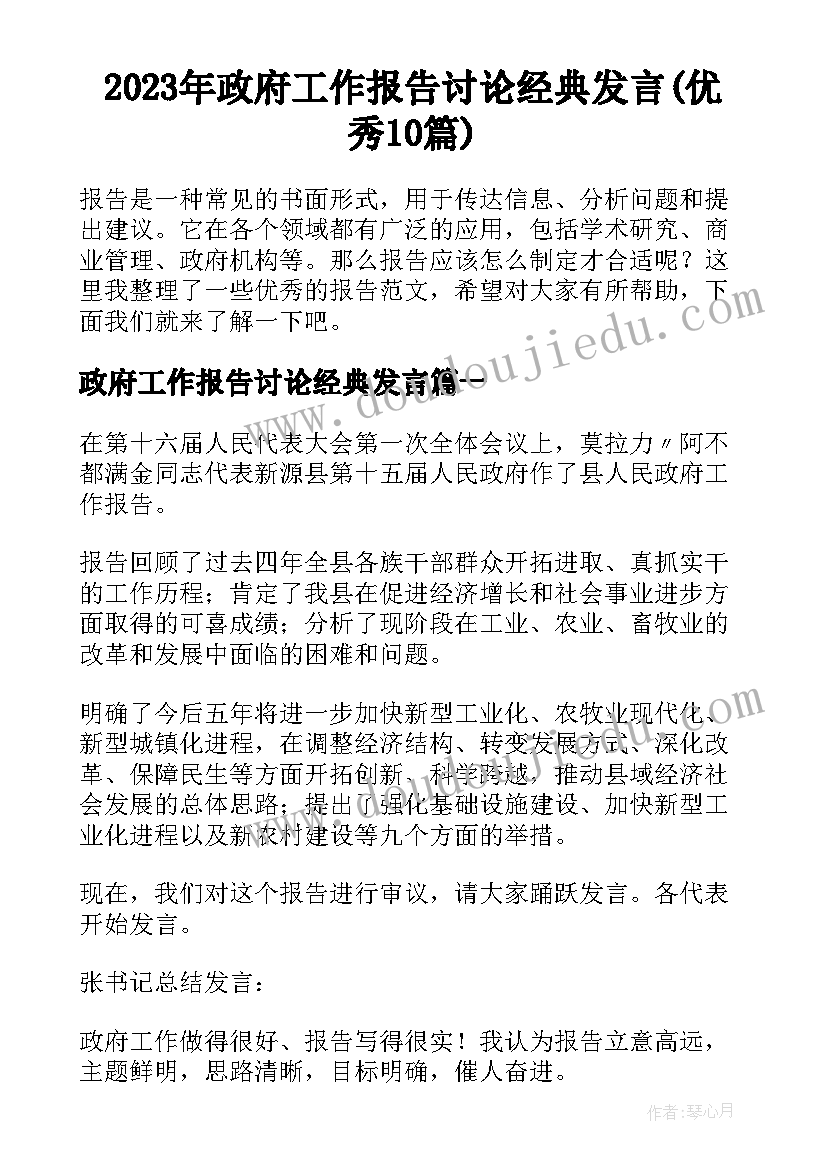 2023年政府工作报告讨论经典发言(优秀10篇)