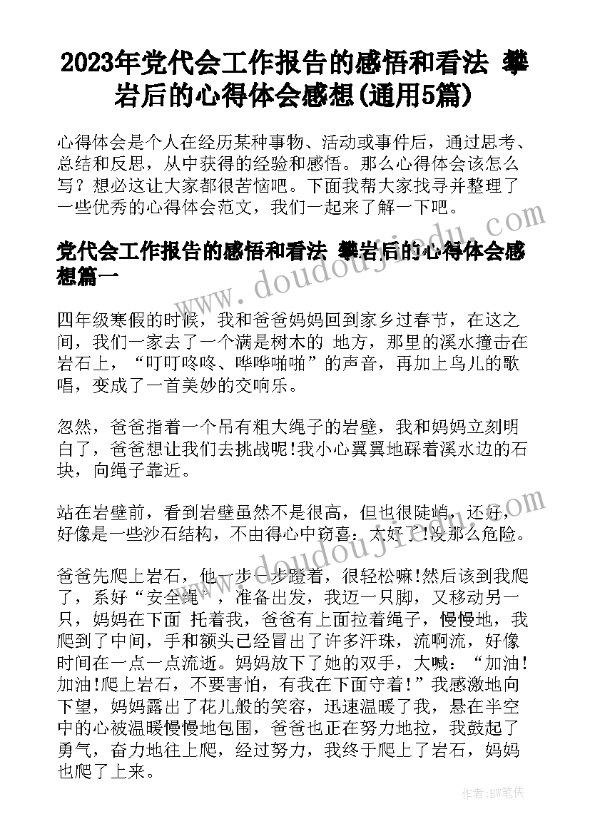 2023年党代会工作报告的感悟和看法 攀岩后的心得体会感想(通用5篇)