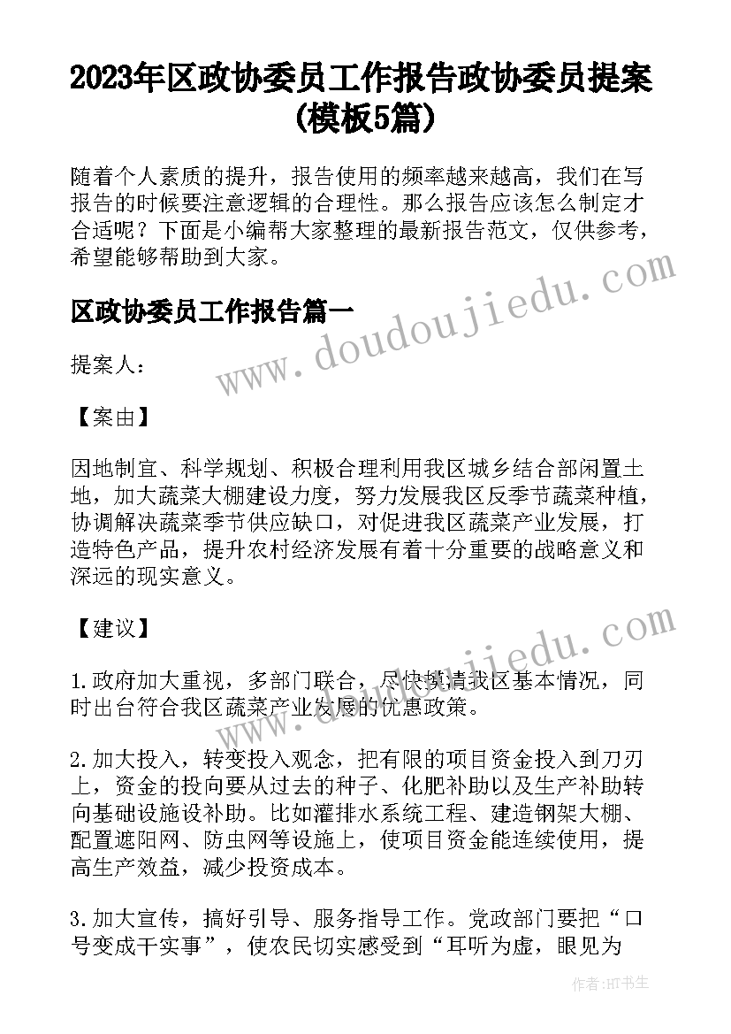 2023年区政协委员工作报告 政协委员提案(模板5篇)