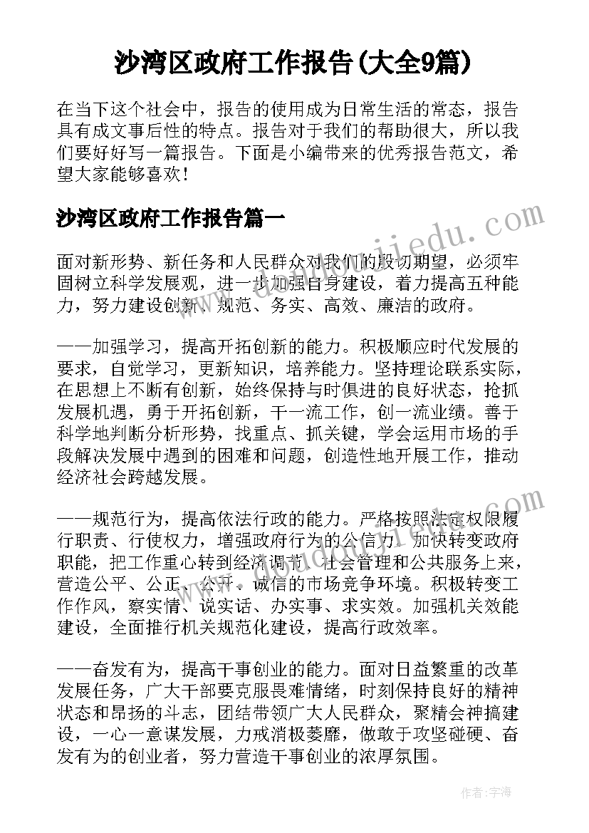 沙湾区政府工作报告(大全9篇)