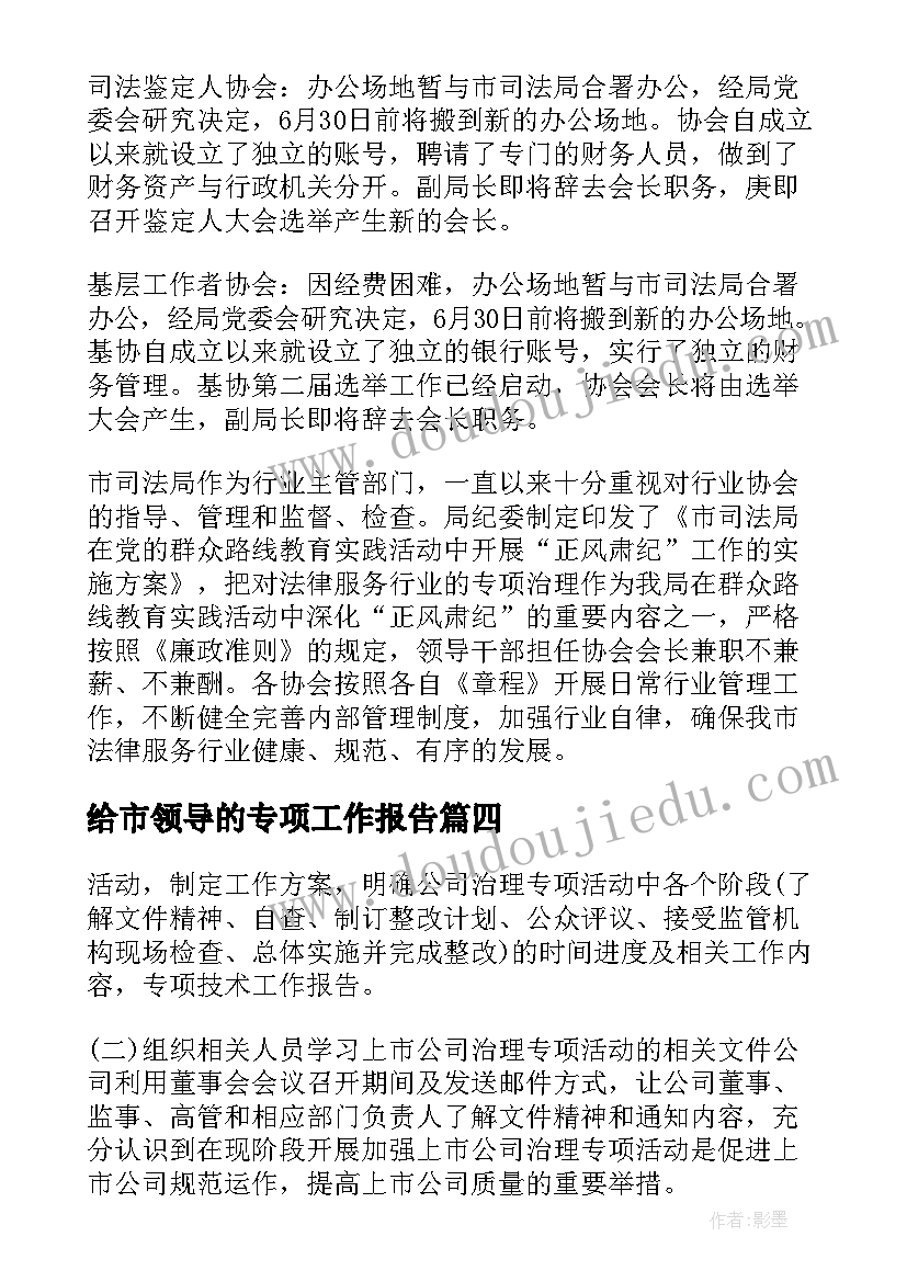 2023年给市领导的专项工作报告(实用5篇)