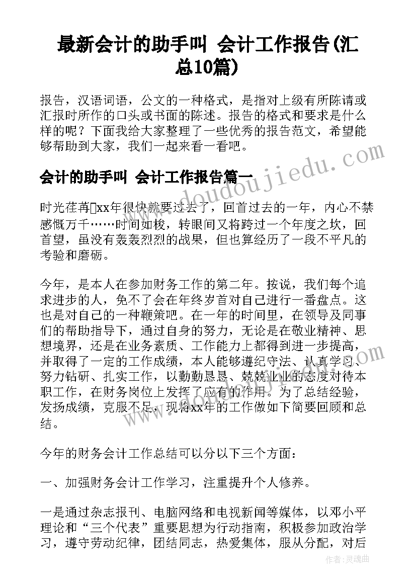 最新会计的助手叫 会计工作报告(汇总10篇)