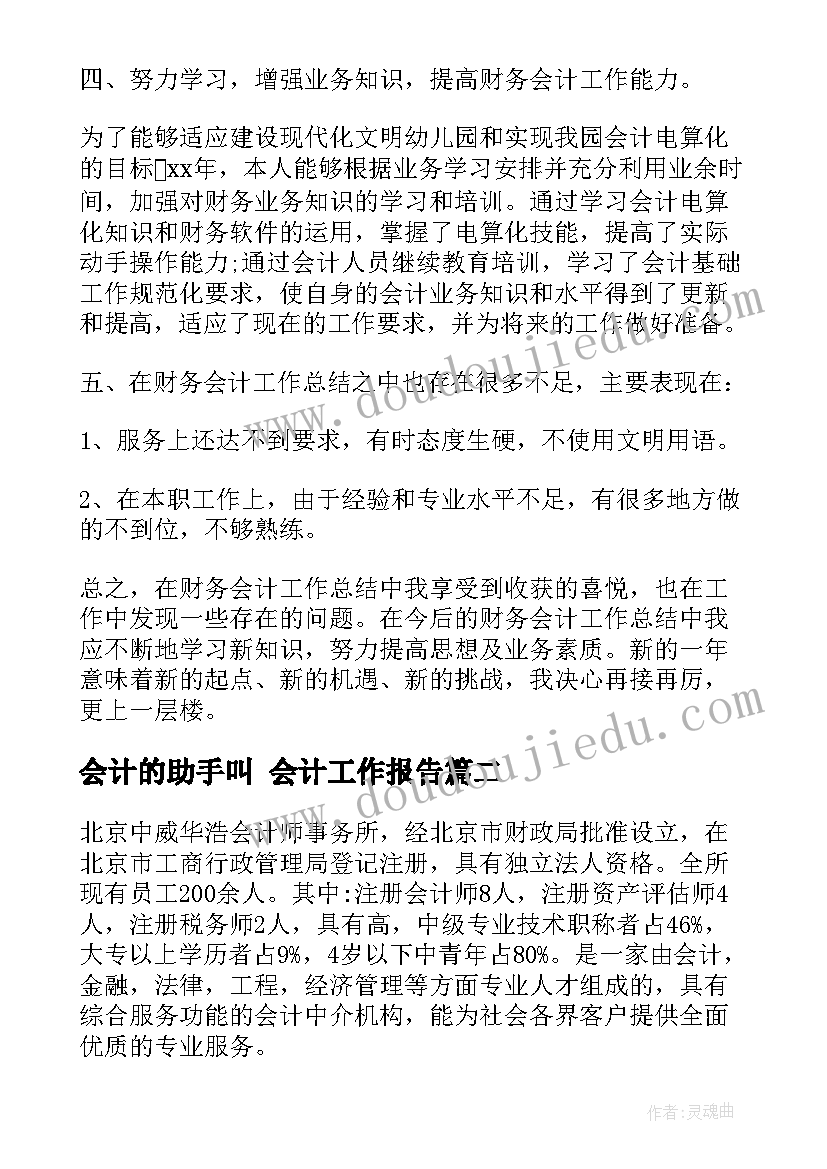 最新会计的助手叫 会计工作报告(汇总10篇)