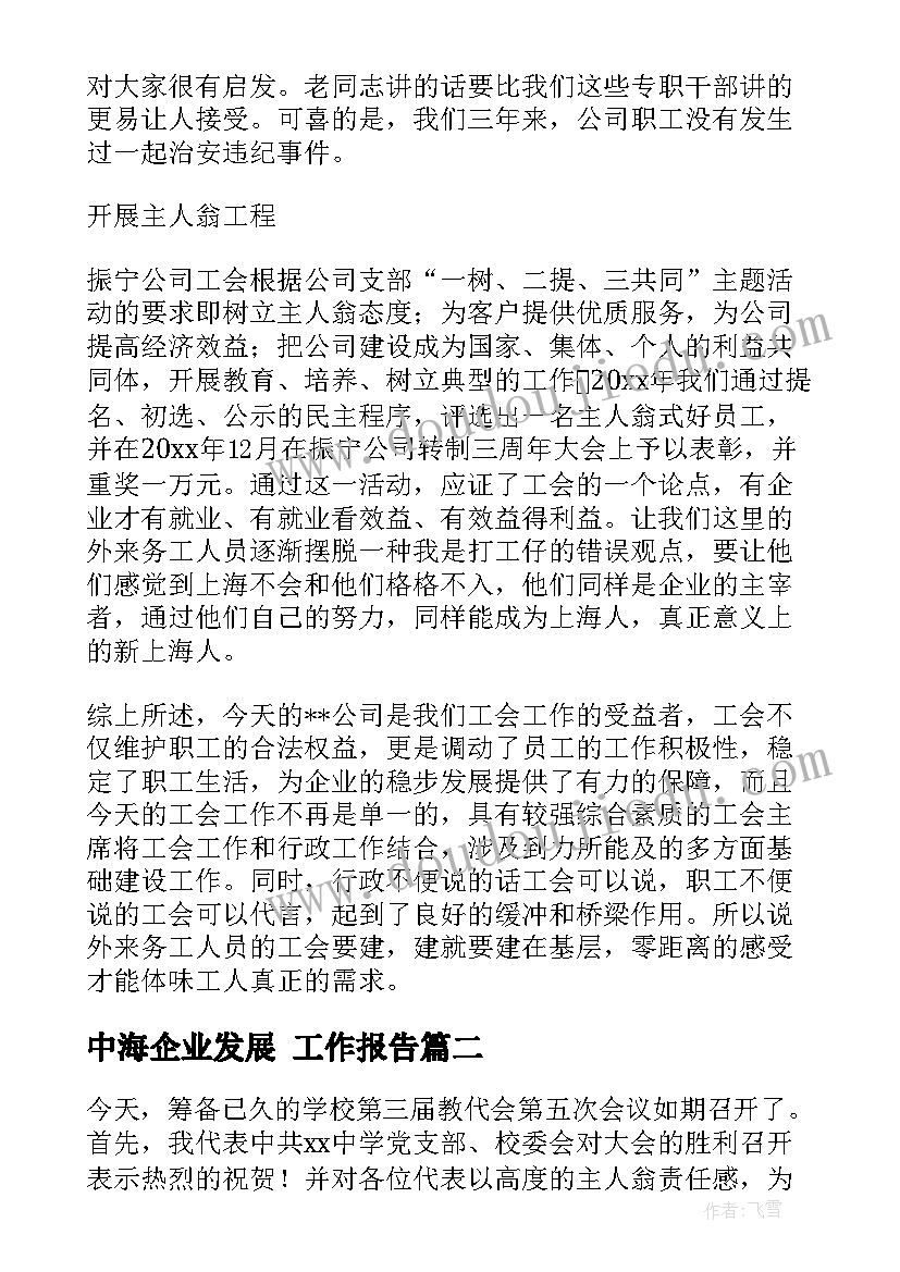 最新中海企业发展 工作报告(通用5篇)